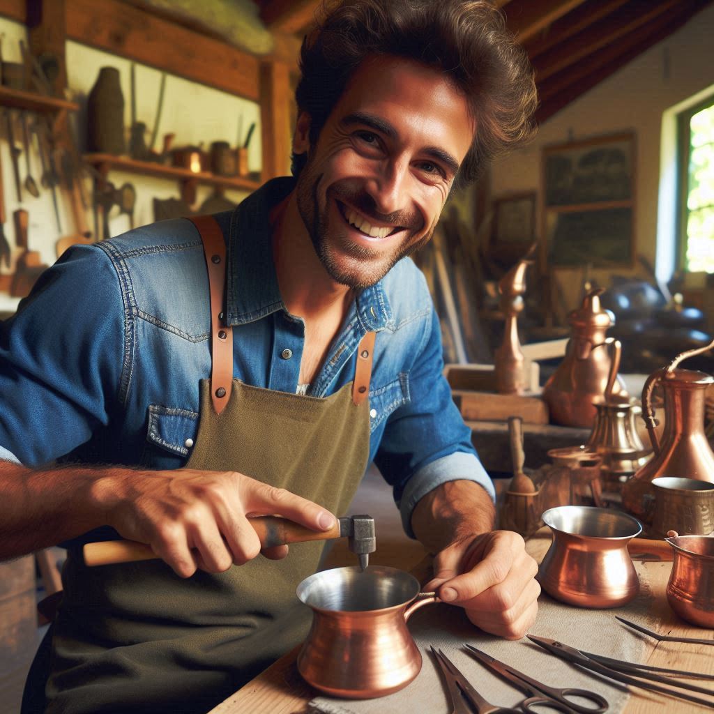 a man making copper Utensils